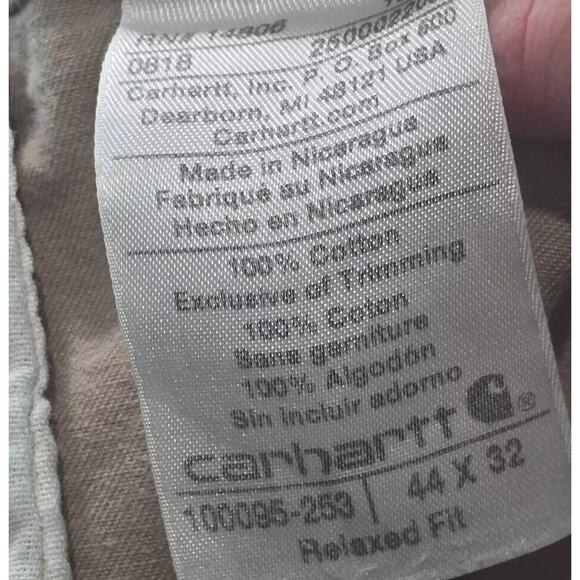 Carhartt Pants Mens 44 X 32 Khaki Tan Canvas Straight Chino Relaxed Fit Brown - Picture 3 of 13